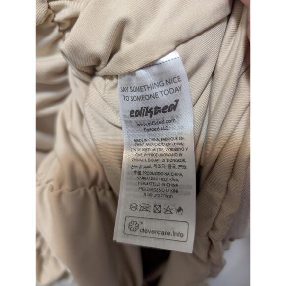 Edikted Long Sleeve Ruched Dollie Sexy Mini Dress Beige Size XS Party Clubwear - Picture 7 of 8